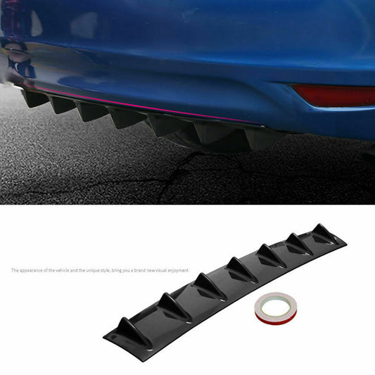 Rear Bumper Diffuser 7Fin Spoiler Lip Wing Splitter Universal Glossy Black - ONECARWORLD