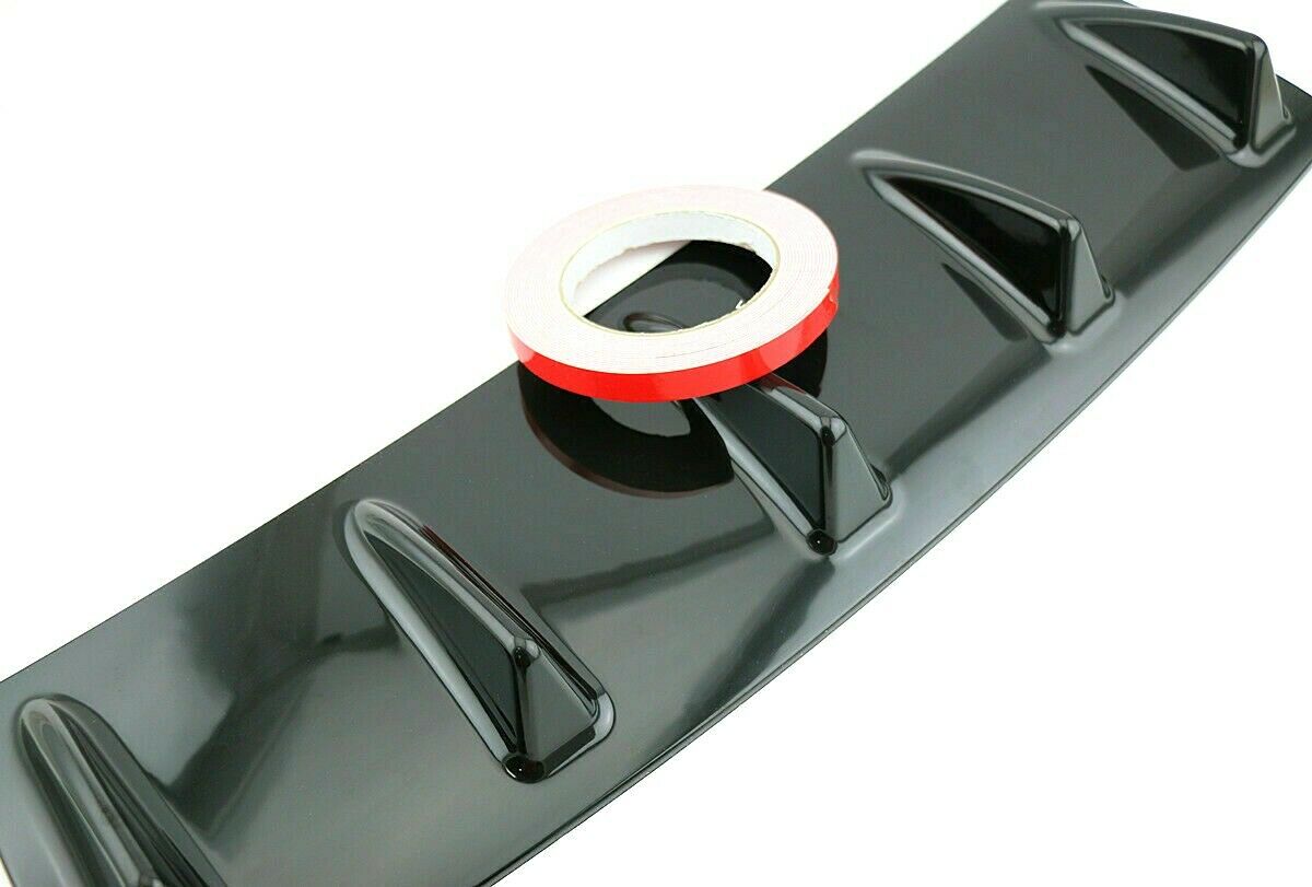 Rear Bumper Diffuser 7Fin Spoiler Lip Wing Splitter Universal Glossy Black - ONECARWORLD
