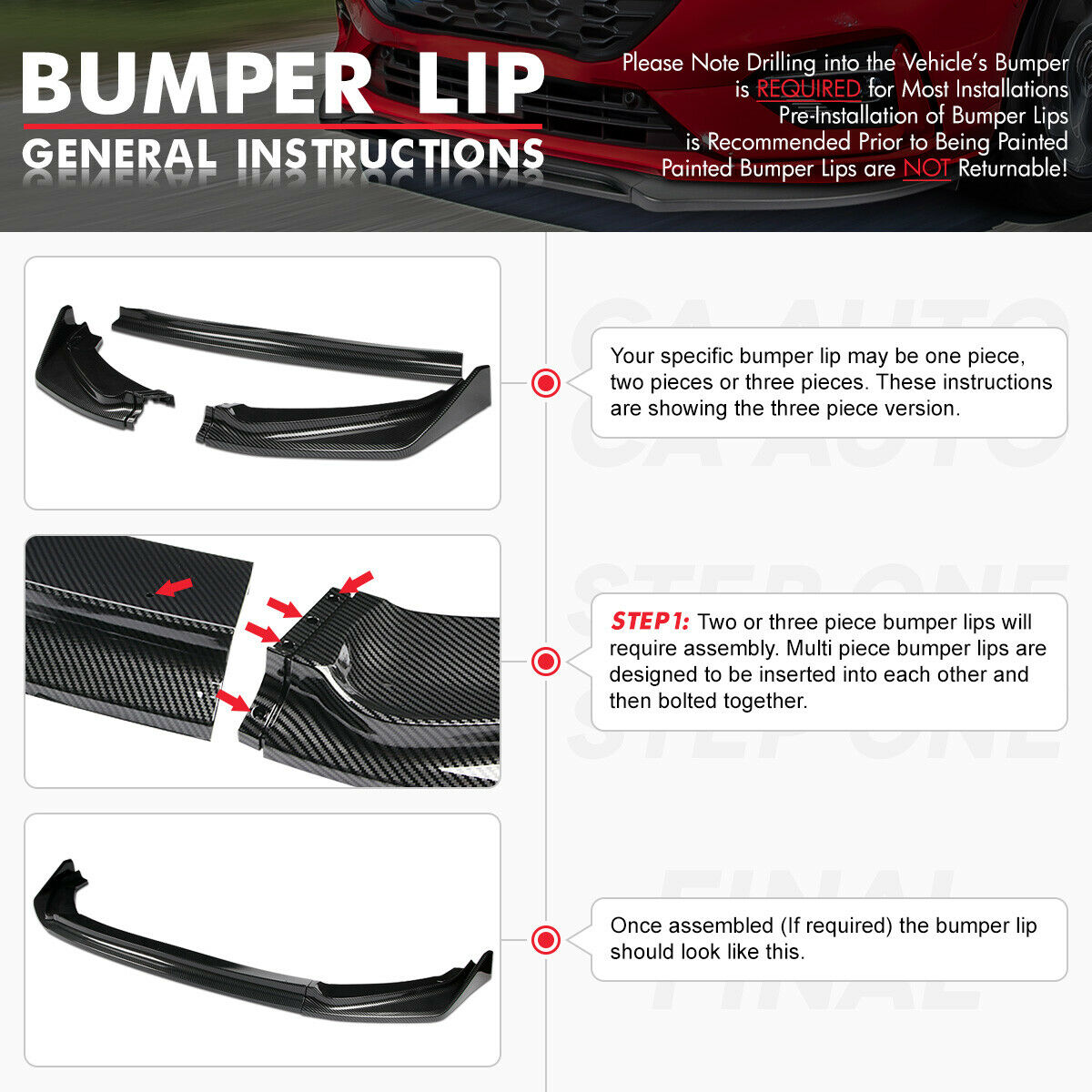 UNIVERSAL GLOSSY BLACK FRONT LOWER BUMPER SPLITTER SPOILER LIP BODY KIT - ONECARWORLD