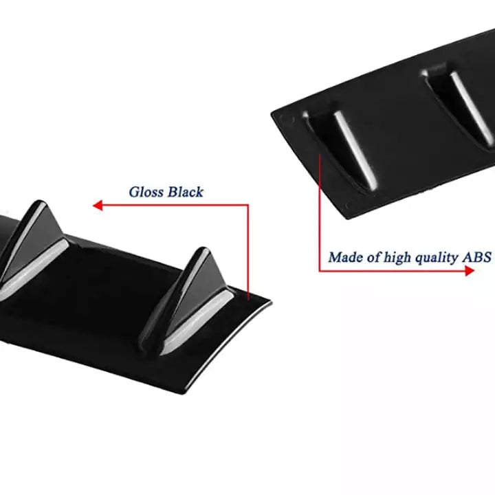Rear Bumper Diffuser 7Fin Spoiler Lip Wing Splitter Universal Glossy Black - ONECARWORLD