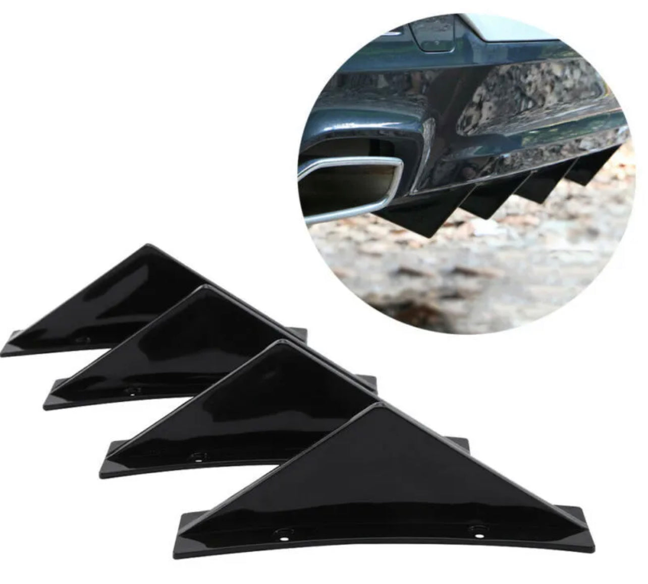 4Pcs Car Rear Bumper Diffuser Shark Fin Curved Spoiler Lip Wing Splitter ABS - ONECARWORLD