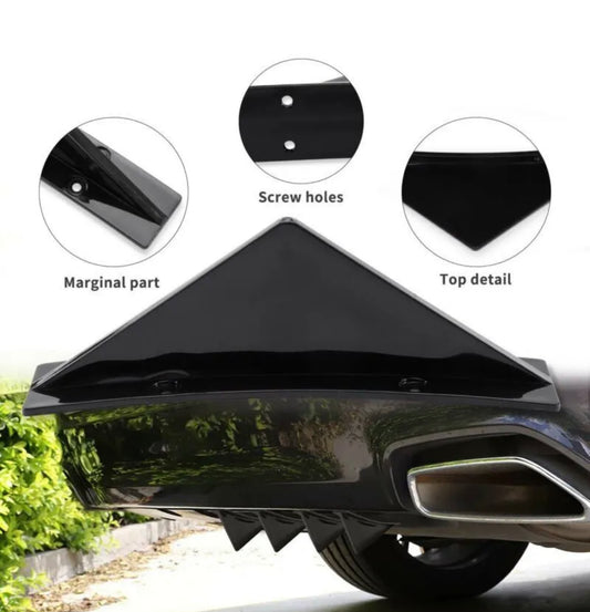 4Pcs Car Rear Bumper Diffuser Shark Fin Curved Spoiler Lip Wing Splitter ABS - ONECARWORLD