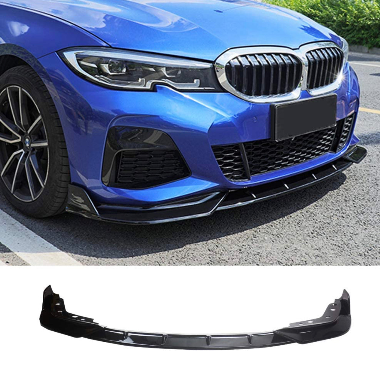 Front Lip for 2019-2022 BMW G20 G28 3 Series M Sport, Painted Gloss Black Front Bumper Spoiler - 3pcs - ONECARWORLD