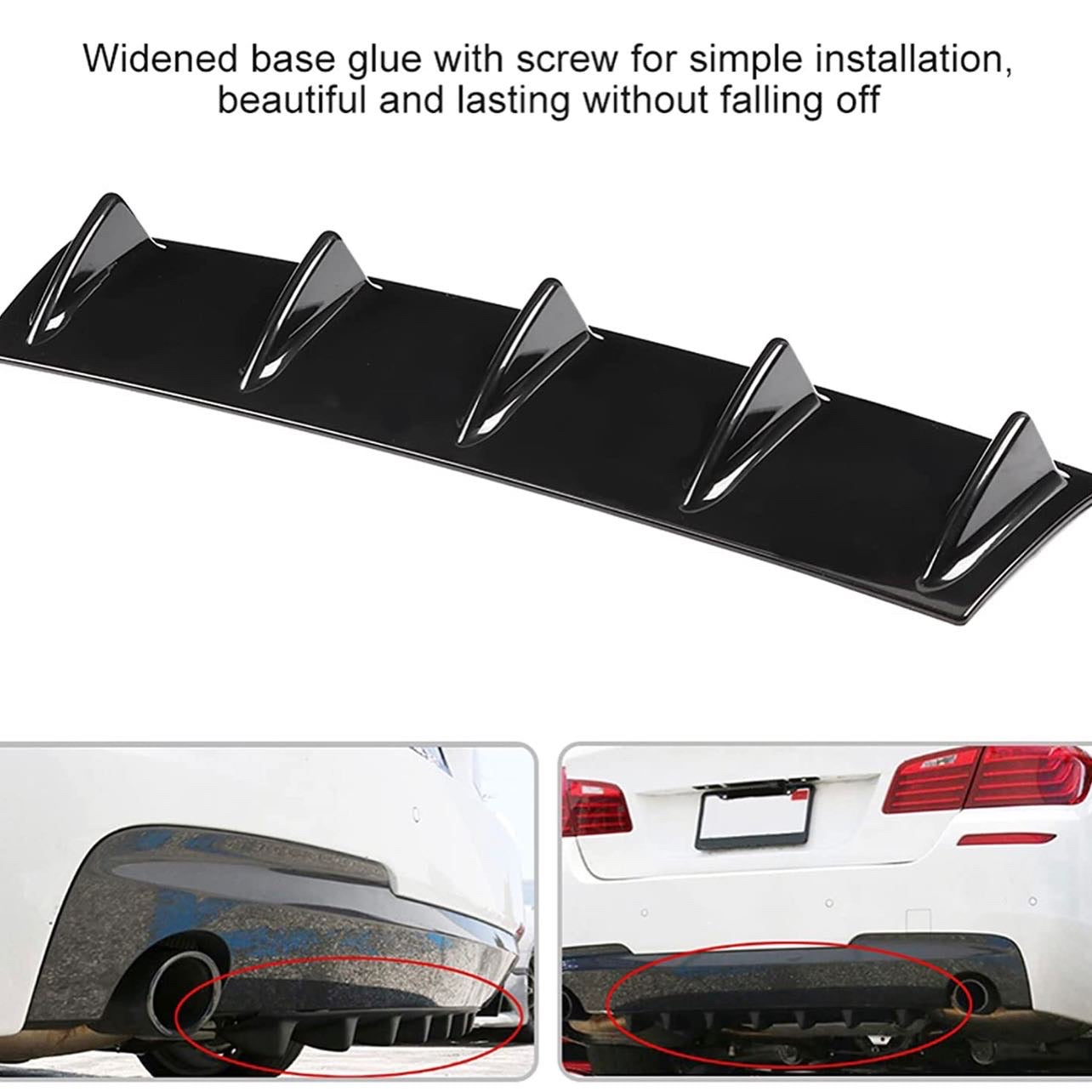 Rear Bumper Diffuser 7Fin Spoiler Lip Wing Splitter Universal Glossy Black - ONECARWORLD