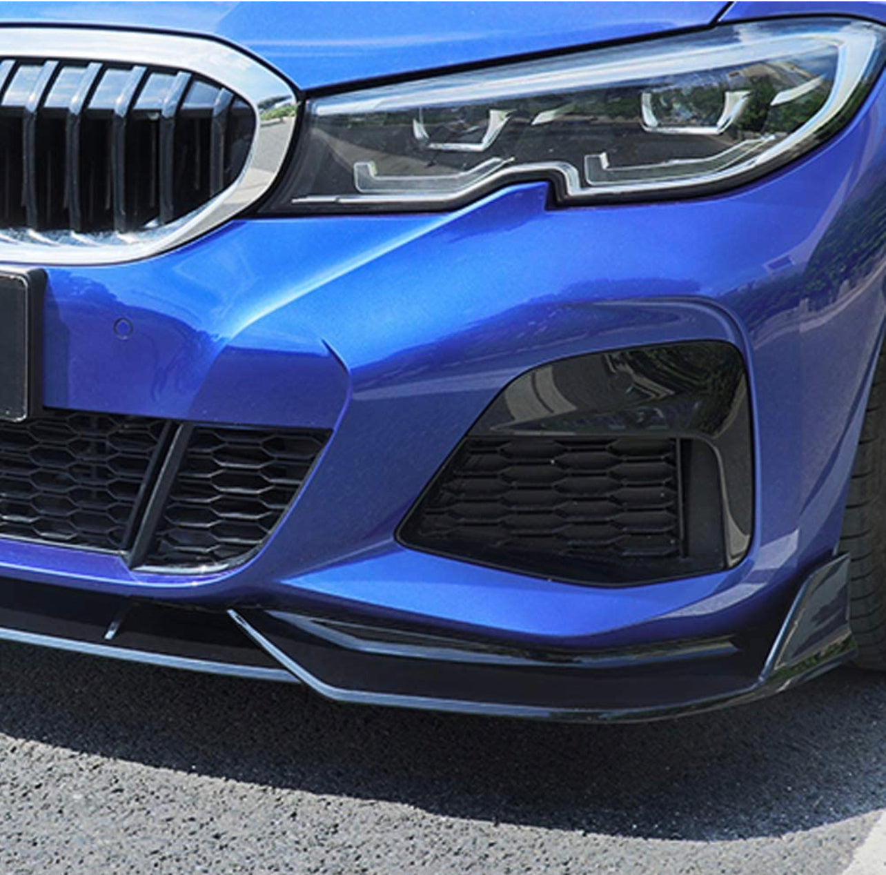 Front Lip for 2019-2022 BMW G20 G28 3 Series M Sport, Painted Gloss Black Front Bumper Spoiler - 3pcs - ONECARWORLD