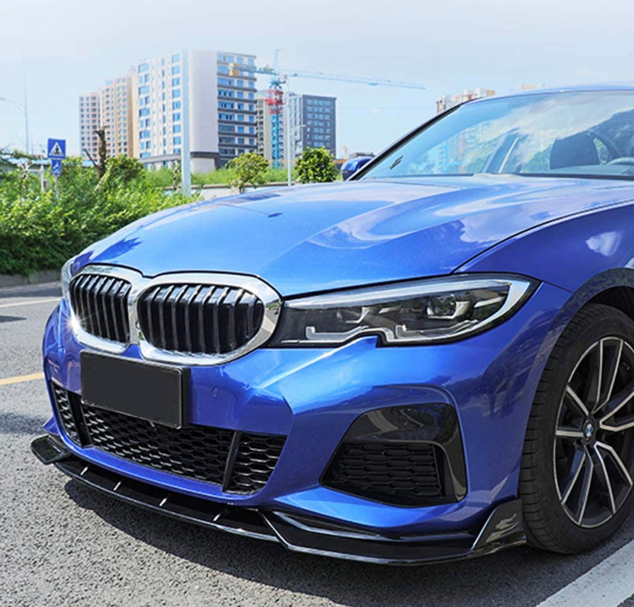 Front Lip for 2019-2022 BMW G20 G28 3 Series M Sport, Painted Gloss Black Front Bumper Spoiler - 3pcs - ONECARWORLD