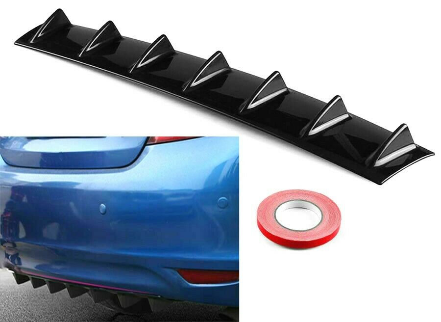 Rear Bumper Diffuser 7Fin Spoiler Lip Wing Splitter Universal Glossy Black - ONECARWORLD