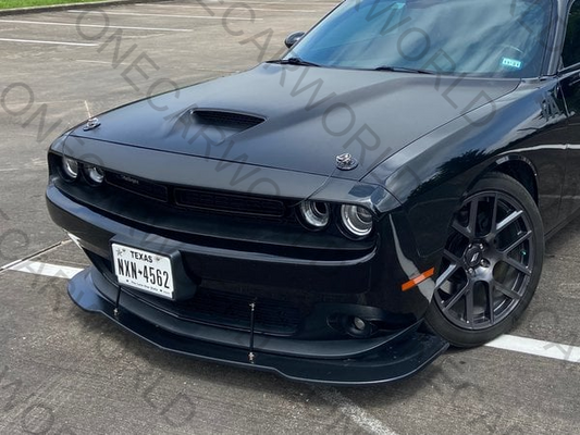 Dodge Challenger front lip splitter matte black chin spoiler installed on non-widebody Challenger enhancing front-end appearance and performance
