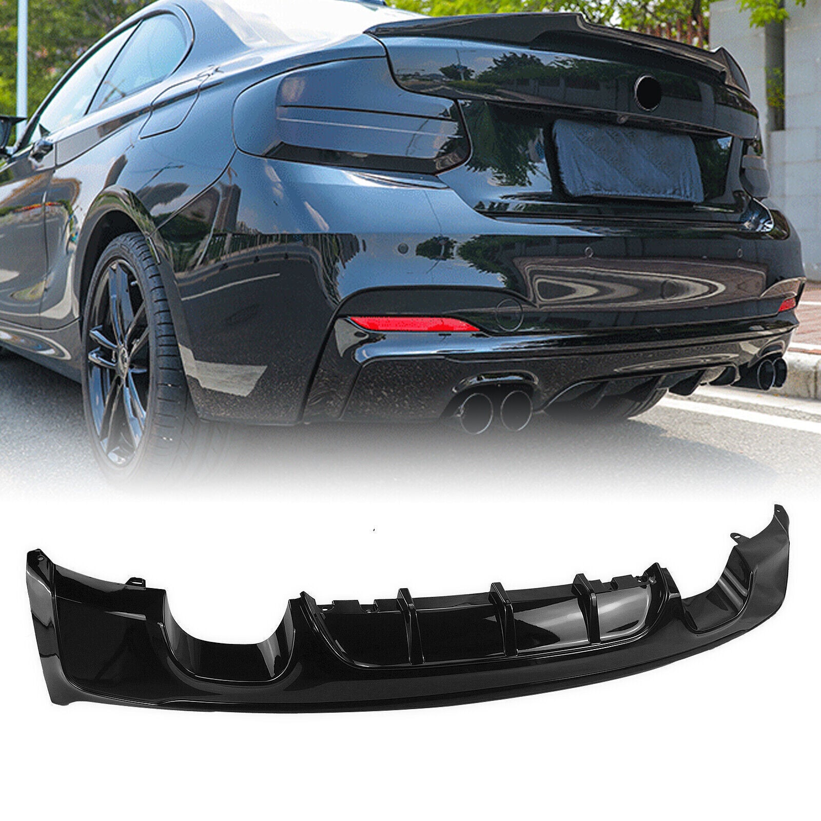 BMW 2 Series F22 F23 M235i M240i 2014-2021  M Sport Rear Diffuser Glossy Black - ONECARWORLD