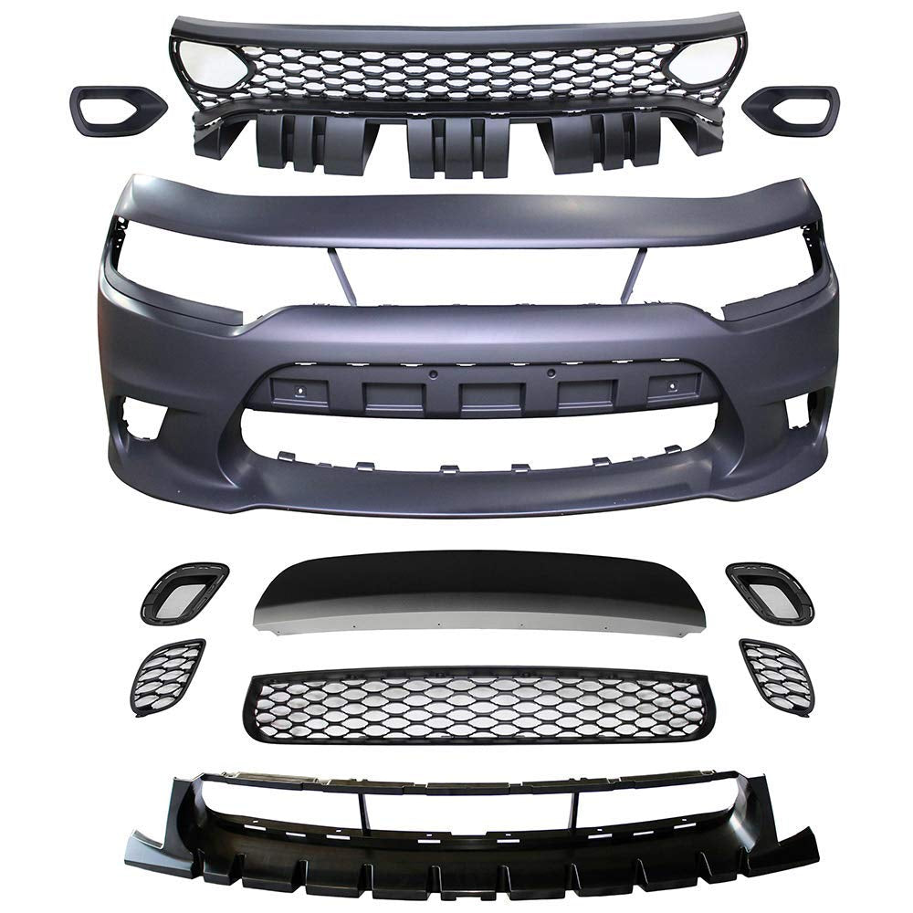 Dodge Charger Front Bumper Kit Hellcat Conversion 2015-2023 Without Fog Lamp Option Unpainted PP Onecarworld