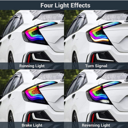 LED Tail Lights for Honda Civic 2016-2021 RGB Taillights Assembly for Honda Civic 10th Gen 2016/2017/2018/2019/2020/2021 Sequential Turn Signal, DRL,High & Low Beam Plug & Play (Sedans Only)
