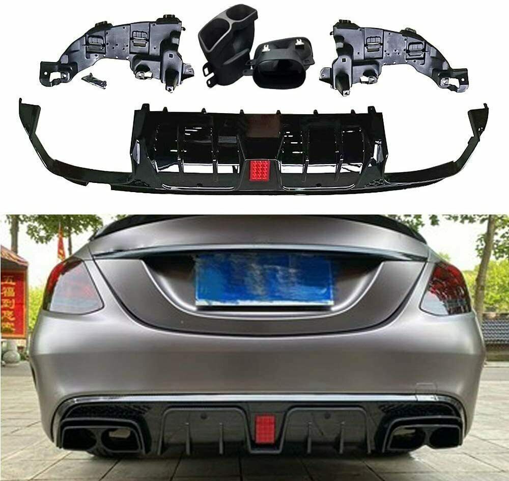 MERCEDES BENZ W205 C63 C43 2015-2021 SEDAN AMG PACKAGE B STYLE REAR BUMPER DIFFUSER+EXHAUST TIPS - ONECARWORLD