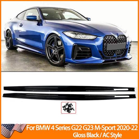 BMW 4 Series G22 G23 2-Door 2020+ Side Skirts Extension Lip Glossy Black Onecarworld