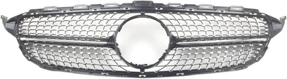 2015-2018 MERCEDES-BENZ C CLASS DIAMOND STYLE FRONT GRILLE BLACK + CHROME SILVER - ONECARWORLD