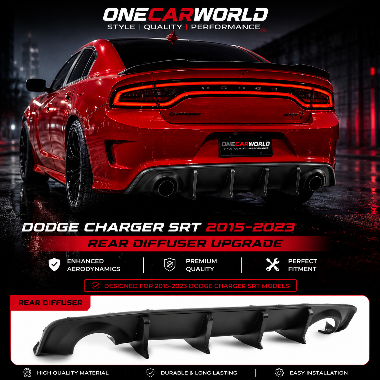 Dodge Charger SRT Rear Speed Diffuser 2015-2023 Gloss Black Aerodynamic Upgrade | Onecarworld