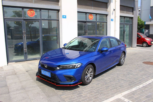 Civic Front Lip Compatible with 2022-2025 11th Generation, ABS Gloss Black with Red Accent Painted