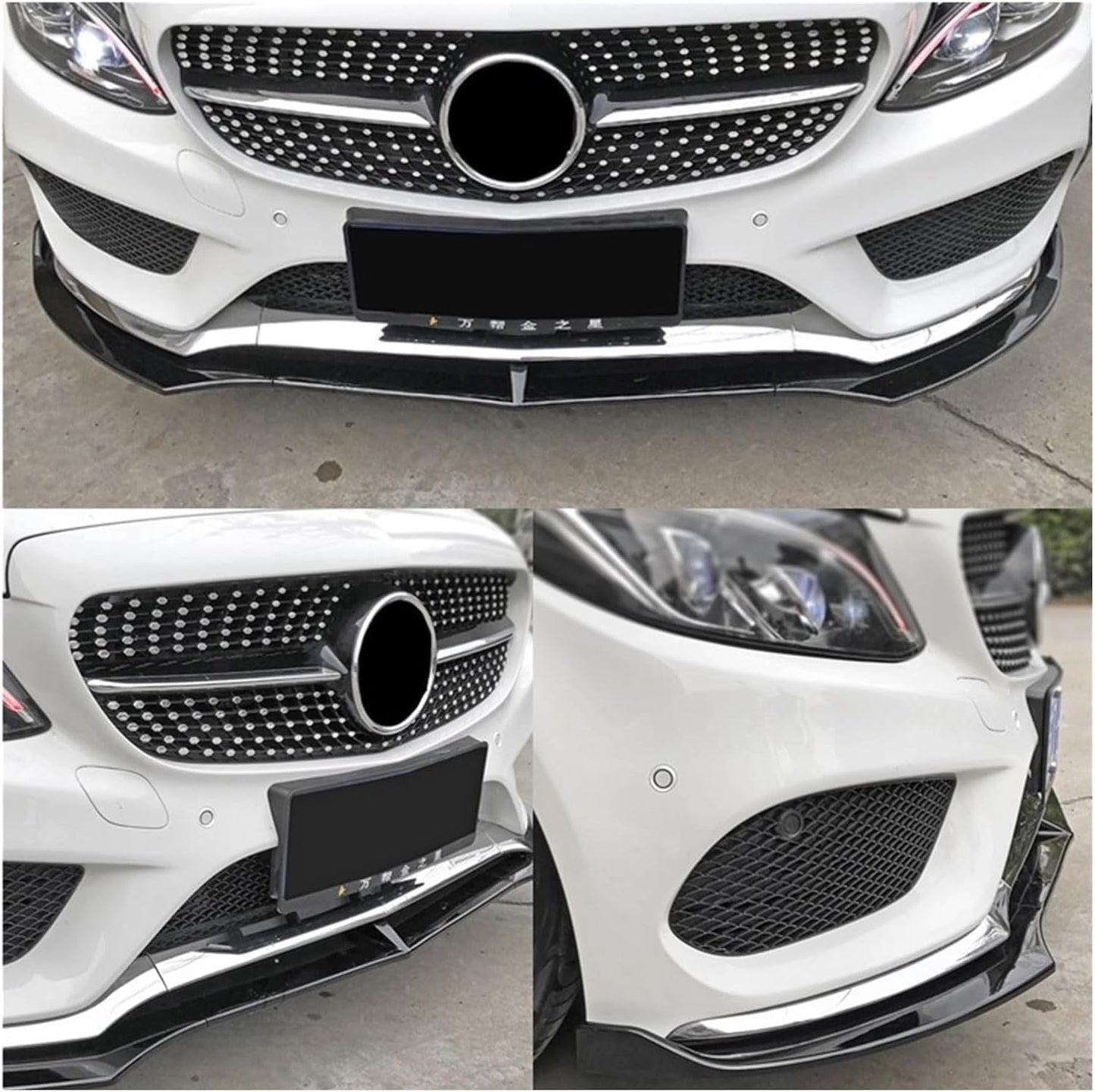 Benz C-Class W205 Front Face 2015-2018 for AMG Package C43 C63 C300 C350 C400 3-Piece Bumper Lip, Car Front Bumper Separator Lip Spoiler Glossy Black