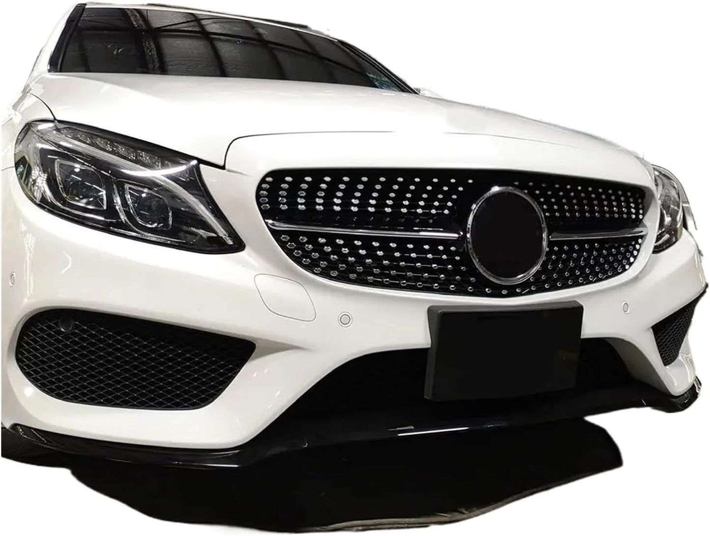 2015-2018 MERCEDES-BENZ C CLASS DIAMOND STYLE FRONT GRILLE BLACK + CHROME SILVER - ONECARWORLD