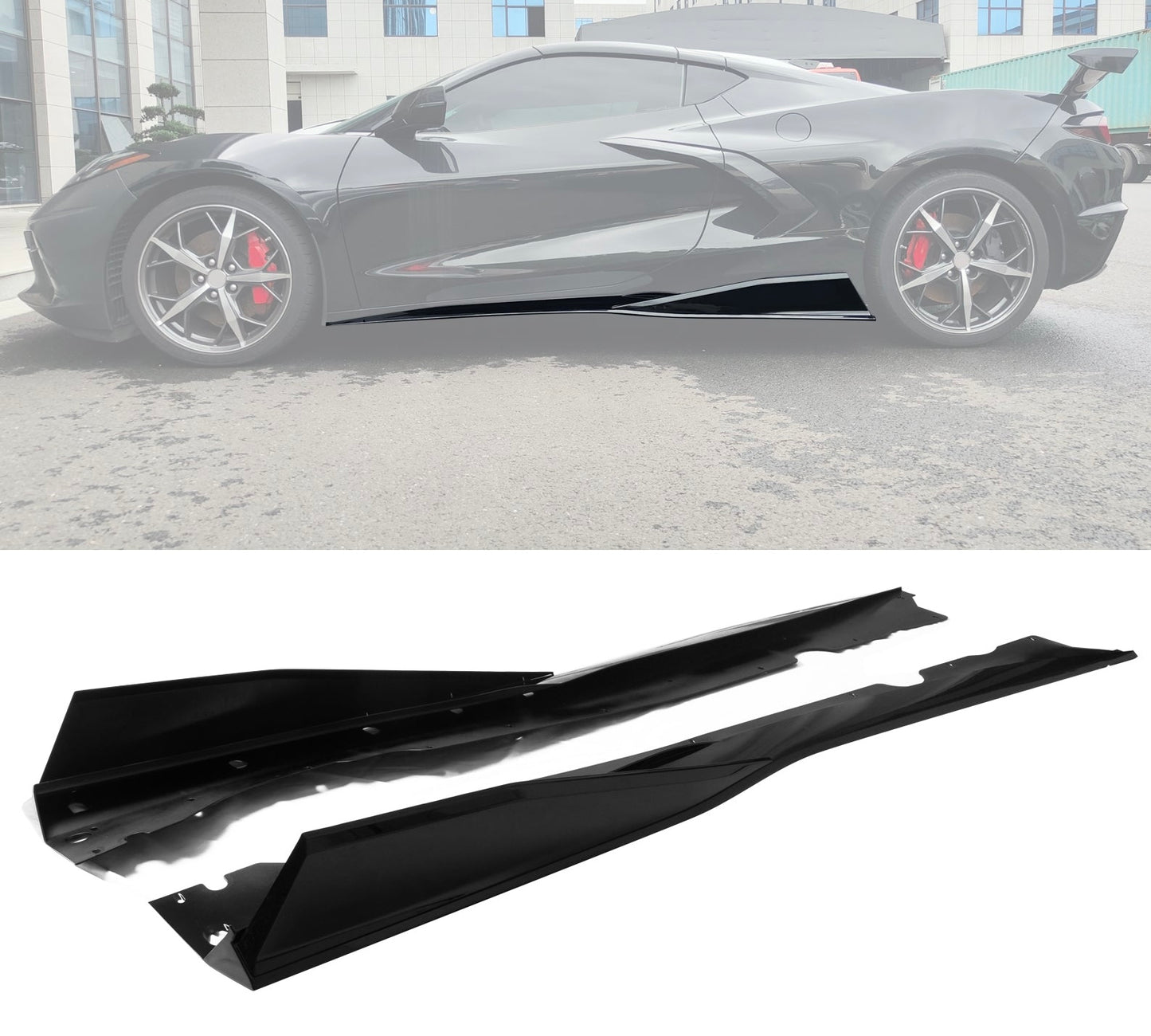 Chevrolet Corvette C8 V1 B Style Gloss Black Side Skirts | 2020-2025 | Premium ABS Aero Side Splitters | Onecarworld
