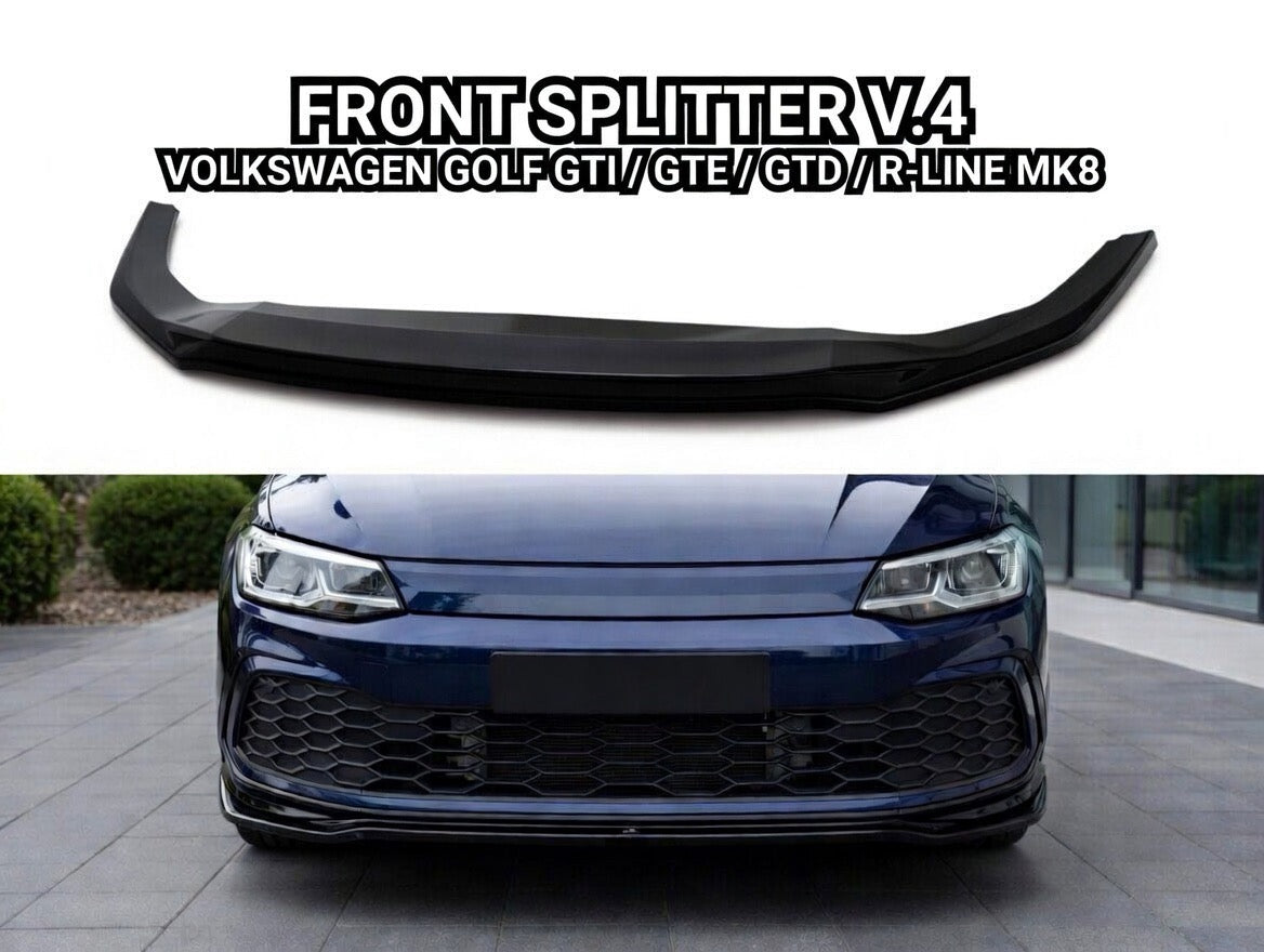 Volkswagen Golf MK8 GTI / GTD / GTE / R-Line 2020-2024 Front Splitter V4 Glossy Black Onecarworld