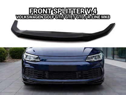 Volkswagen Golf MK8 GTI / GTD / GTE / R-Line 2020-2024 Front Splitter V4 Glossy Black Onecarworld