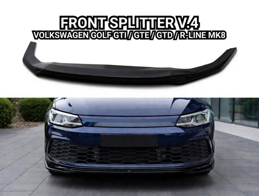 Volkswagen Golf MK8 GTI / GTD / GTE / R-Line 2020-2024 Front Splitter V4 Glossy Black Onecarworld