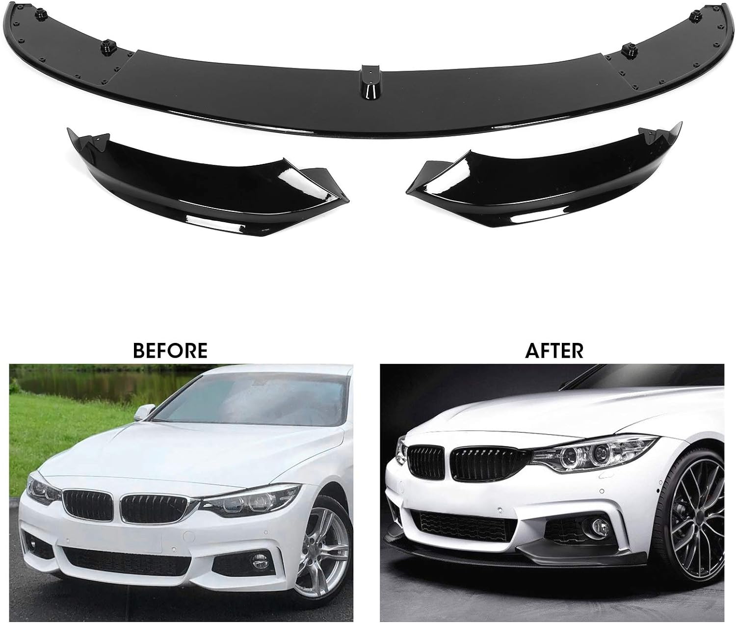 2014-2020 BMW 4 Series F32 F33 F36, Front Lip & Rear Diffuser & Side Skirts ABS Painted Gloss Black M Sports - ONECARWORLD