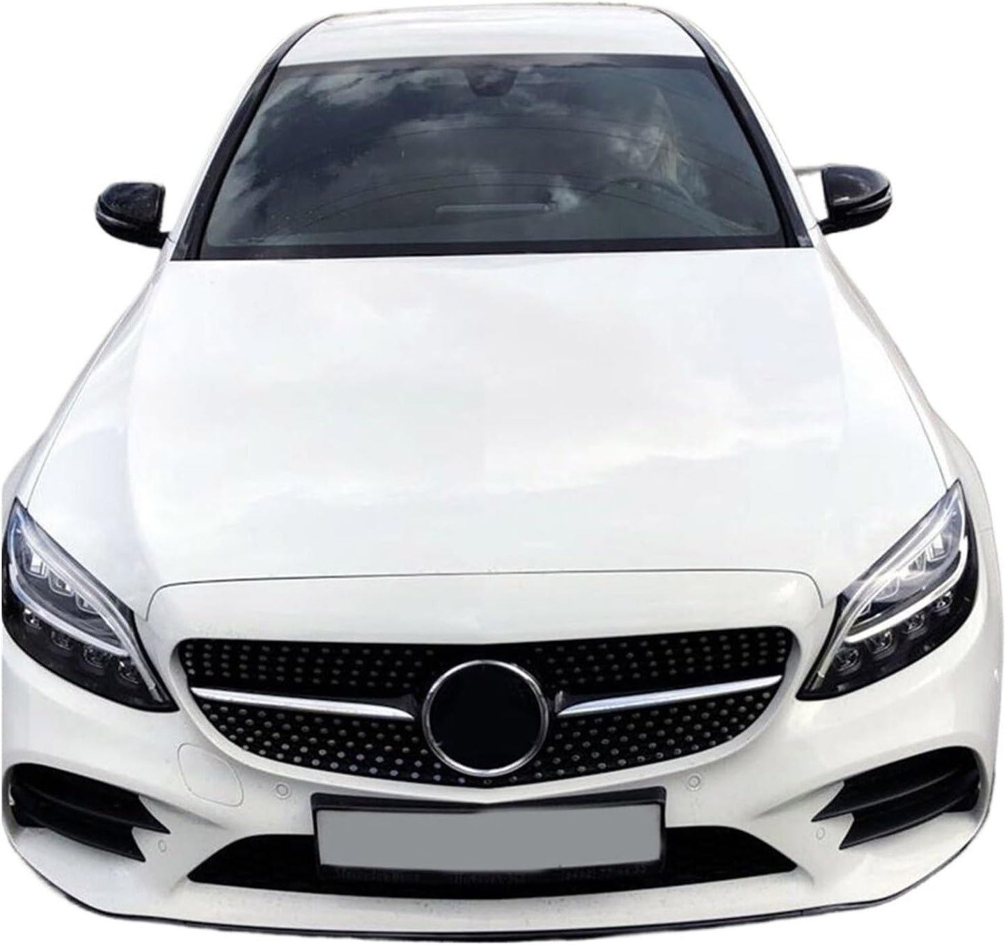 2015-2018 MERCEDES-BENZ C CLASS DIAMOND STYLE FRONT GRILLE BLACK + CHROME SILVER - ONECARWORLD