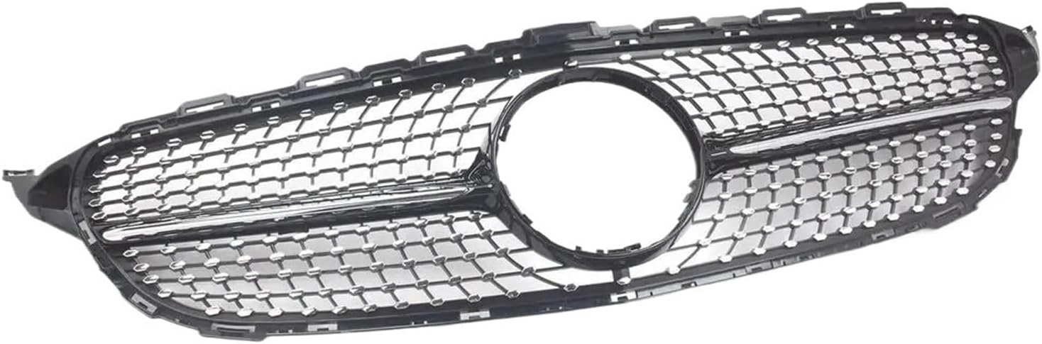 2015-2018 MERCEDES-BENZ C CLASS DIAMOND STYLE FRONT GRILLE BLACK + CHROME SILVER - ONECARWORLD