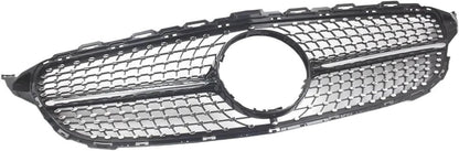 2015-2018 MERCEDES-BENZ C CLASS DIAMOND STYLE FRONT GRILLE BLACK + CHROME SILVER - ONECARWORLD