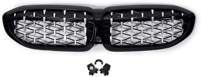 BMW 3 Series G20 G28 2019-2022 Diamond Front Kidney Grille Silver Replacement Grills Onecarworld