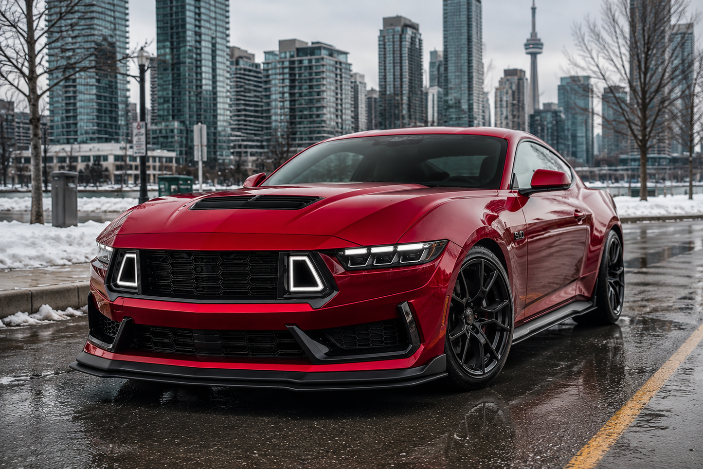 2024+ Ford Mustang Dark Horse Style Front Bumper Conversion – LED Grille – Black – Onecarworld
