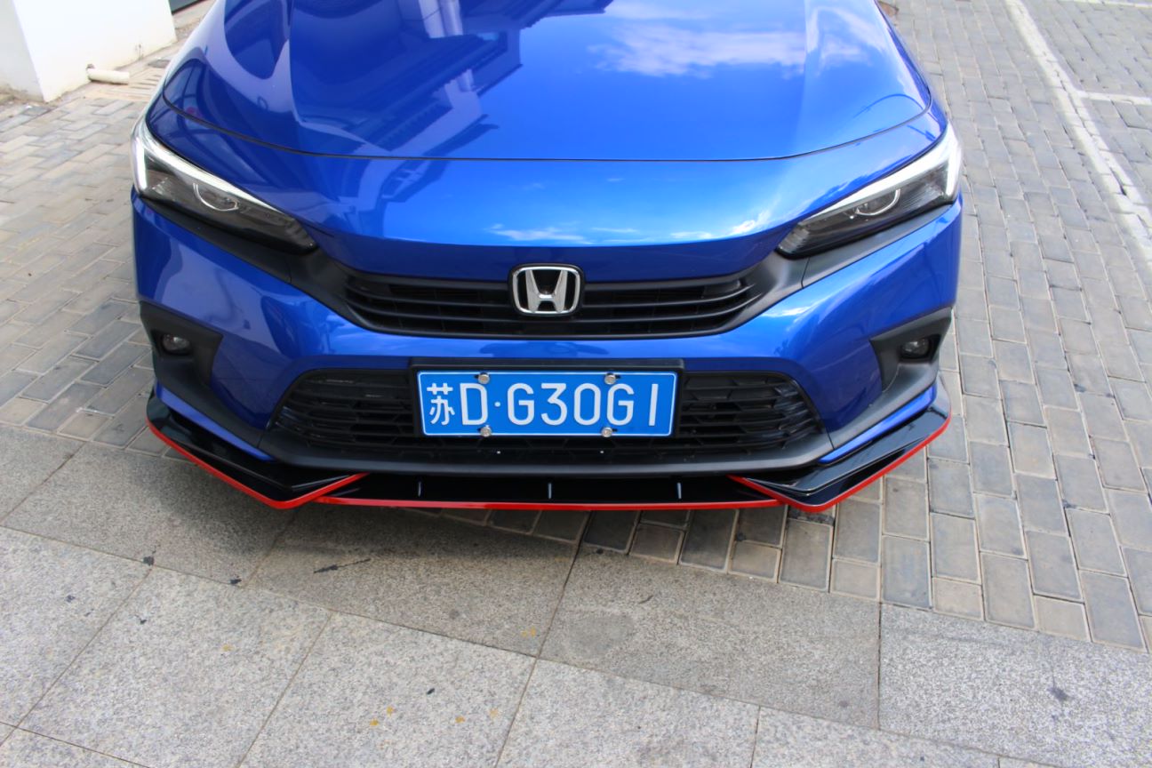 Civic Front Lip Compatible with 2022-2025 11th Generation, ABS Gloss Black with Red Accent Painted