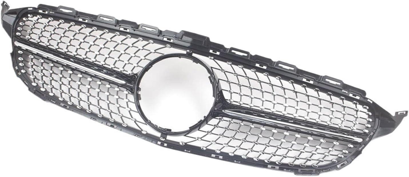 2015-2018 MERCEDES-BENZ C CLASS DIAMOND STYLE FRONT GRILLE BLACK + CHROME SILVER - ONECARWORLD