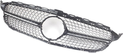 2015-2018 MERCEDES-BENZ C CLASS DIAMOND STYLE FRONT GRILLE BLACK + CHROME SILVER - ONECARWORLD