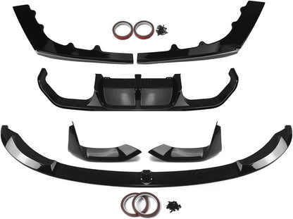 BMW F80 M3 F82 F83 M4 2015-2020 Front Lip + Rear Diffuser Glossy Black - ONECARWORLD