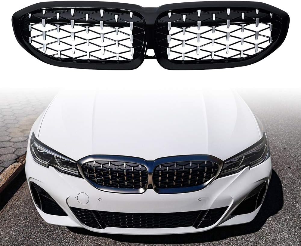 BMW 3 Series G20 G28 2019-2022 Diamond Front Kidney Grille Silver Replacement Grills Onecarworld