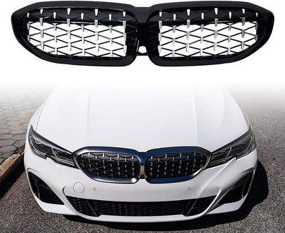BMW 3 Series G20 G28 2019-2022 Diamond Front Kidney Grille Silver Replacement Grills Onecarworld