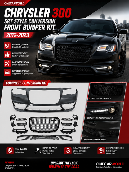 Chrysler 300 / 300C SRT Style Front Bumper Conversion Kit 2012-2023 Glossy Black | Onecarworld