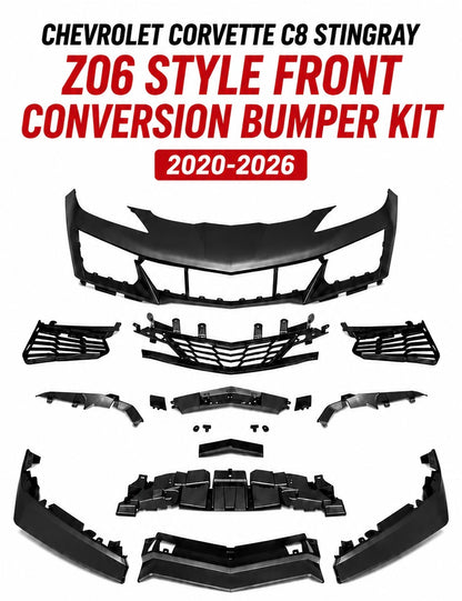 Chevrolet Corvette C8 Stingray Z06 Style Front Conversion Bumper Kit 2020-2026 Unpainted PP Onecarworld