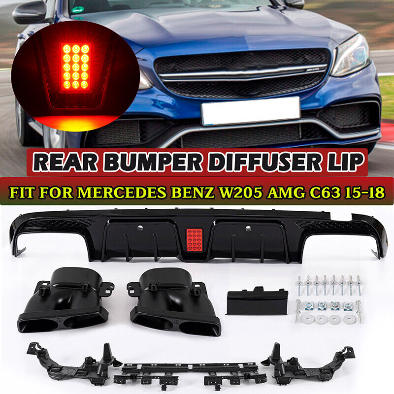 MERCEDES BENZ W205 C63 C43 2015-2021 SEDAN AMG PACKAGE B STYLE REAR BUMPER DIFFUSER+EXHAUST TIPS - ONECARWORLD