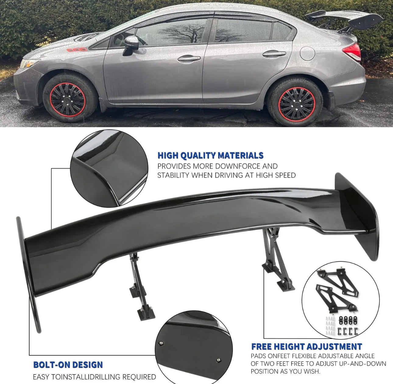UNIVERSAL 57INCH DRAGON-3 STYLE GLOSSY BLACK REAR TRUNK SPOILER WING FOR ALL SEDAN CARS - ONECARWORLD