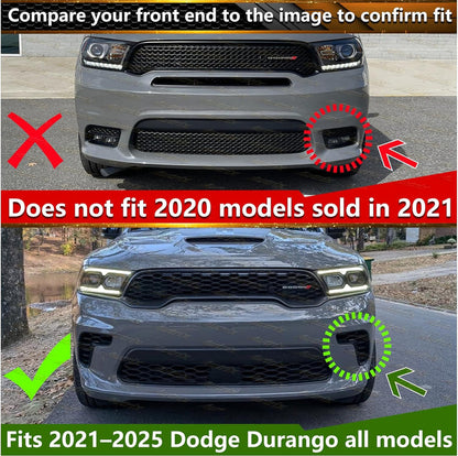 For 2021–2025 Dodge Durango SRT Style Front Bumper Lip (Unpainted) & Rear Diffuser (Gloss Black) Conversion Kit