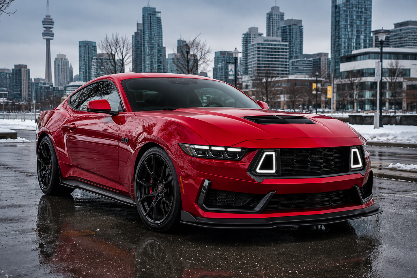 2024+ Ford Mustang Dark Horse Style Front Bumper Conversion – LED Grille – Black – Onecarworld