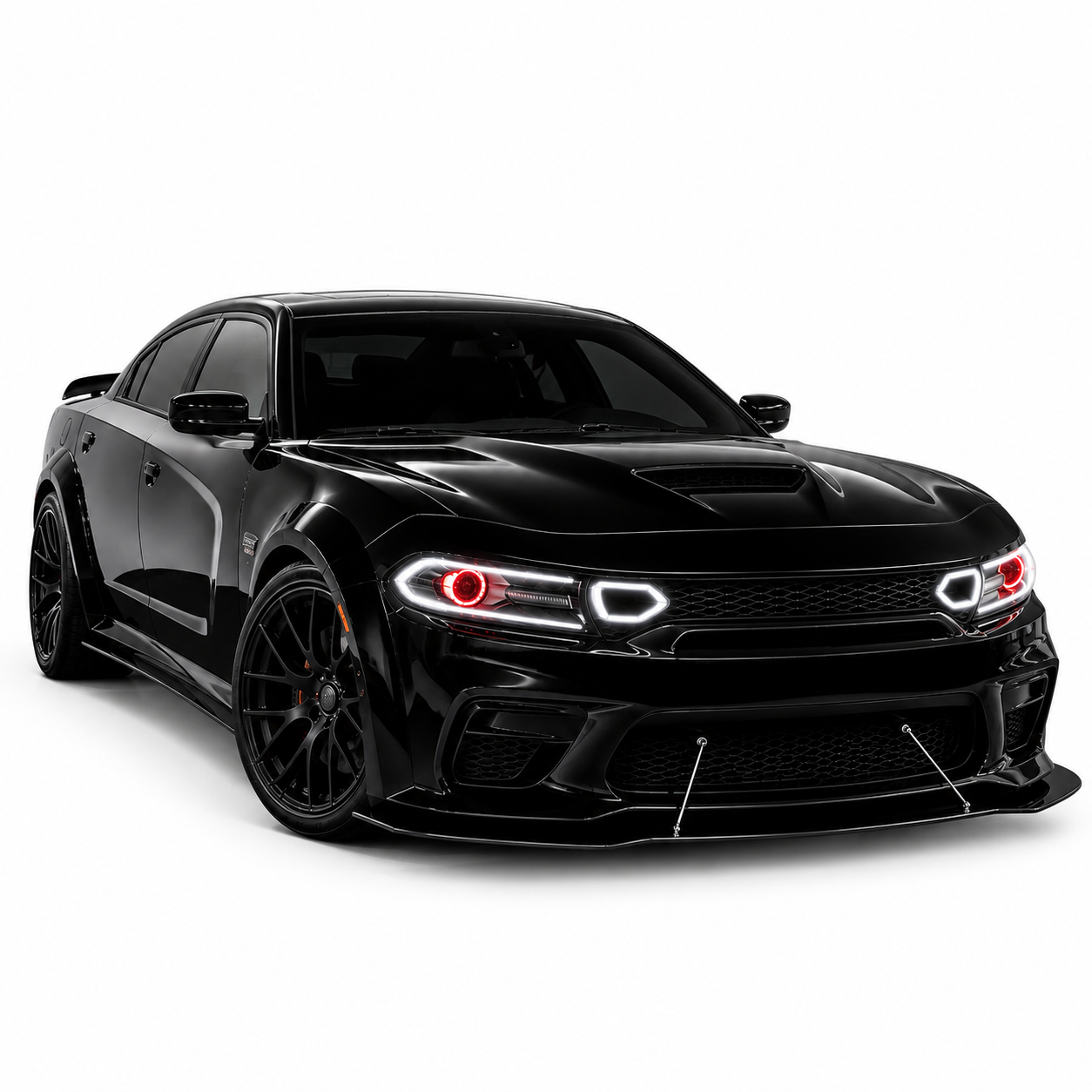 Dodge Charger Widebody Front Grille with LED Snorkel Lights & Legs 2015-2023 Gloss Black | Onecarworld