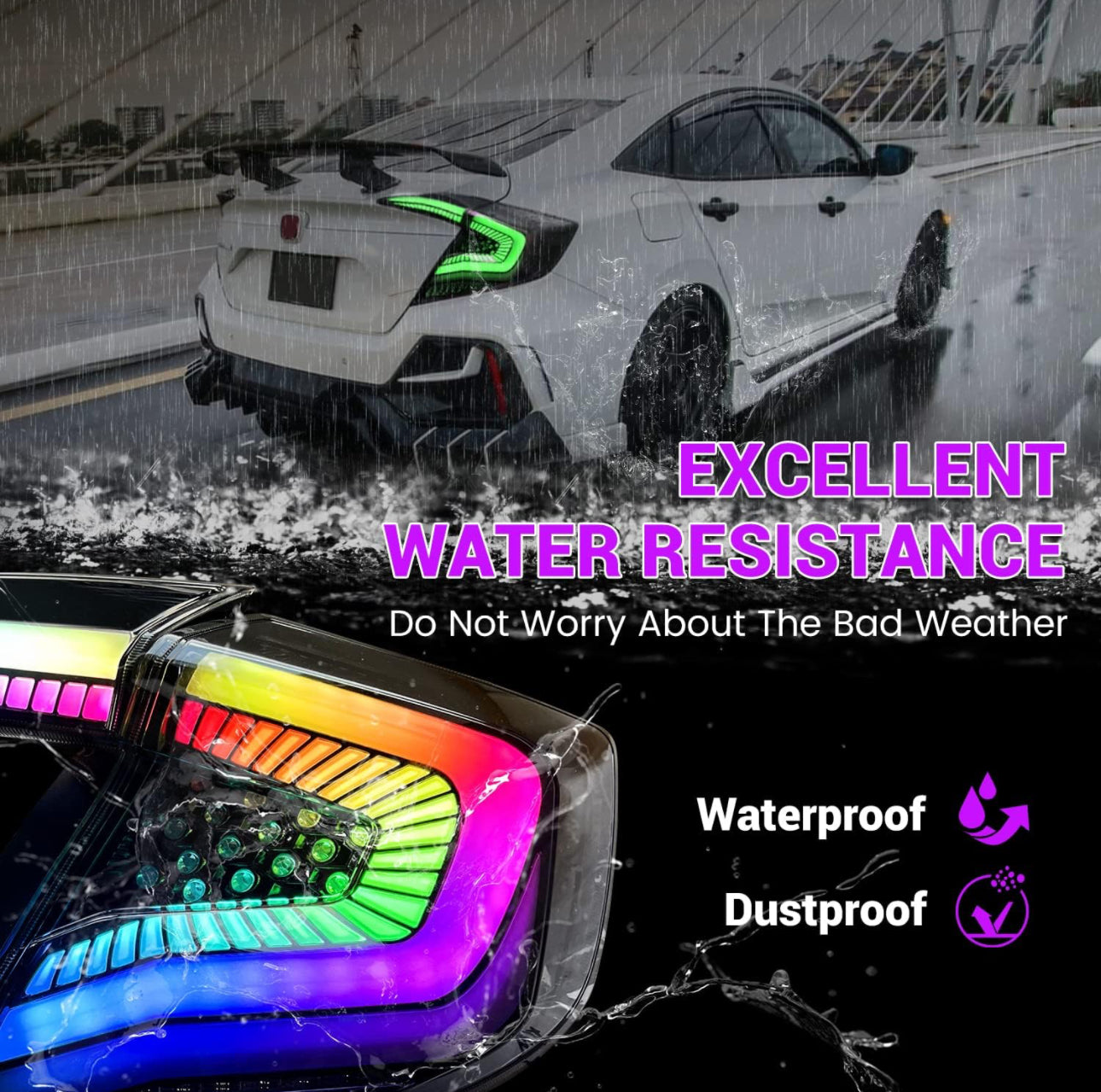 LED Tail Lights for Honda Civic 2016-2021 RGB Taillights Assembly for Honda Civic 10th Gen 2016/2017/2018/2019/2020/2021 Sequential Turn Signal, DRL,High & Low Beam Plug & Play (Sedans Only)
