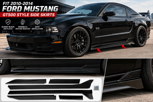 Ford Mustang GT500 Style 
2010-2014 Glossy Black Side Skirts  for all trims Onecarworld