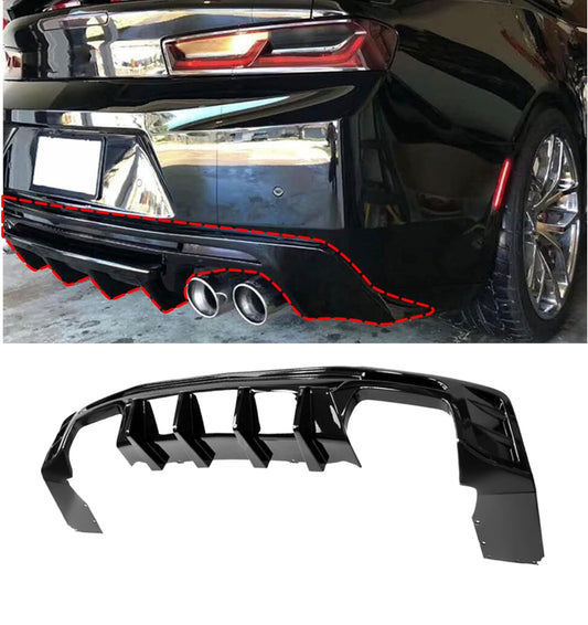 camaro rear diffuser 2016-2023 installed rear bumper lip glossy black chevy camaro quad exhaust fitment - ONECARWORLD
