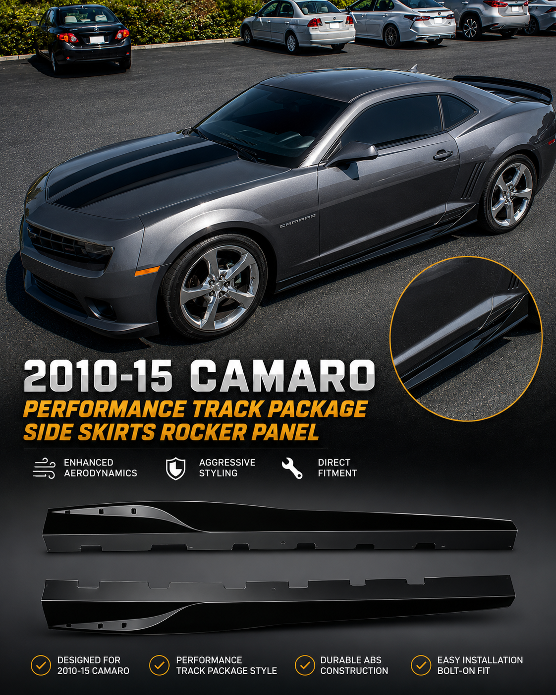 Chevrolet Camaro Side Skirts Rocker Panel 2010-2015 Gloss Black Onecarworld
