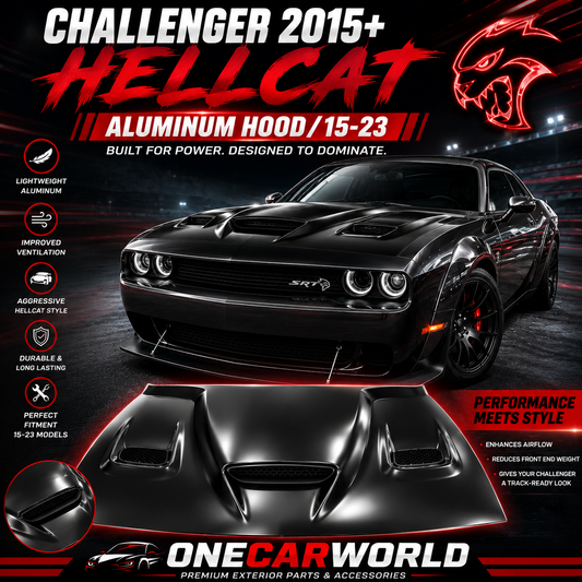Dodge Challenger Aluminum Hood Hellcat Style 2015-2023 Unpainted Onecarworld